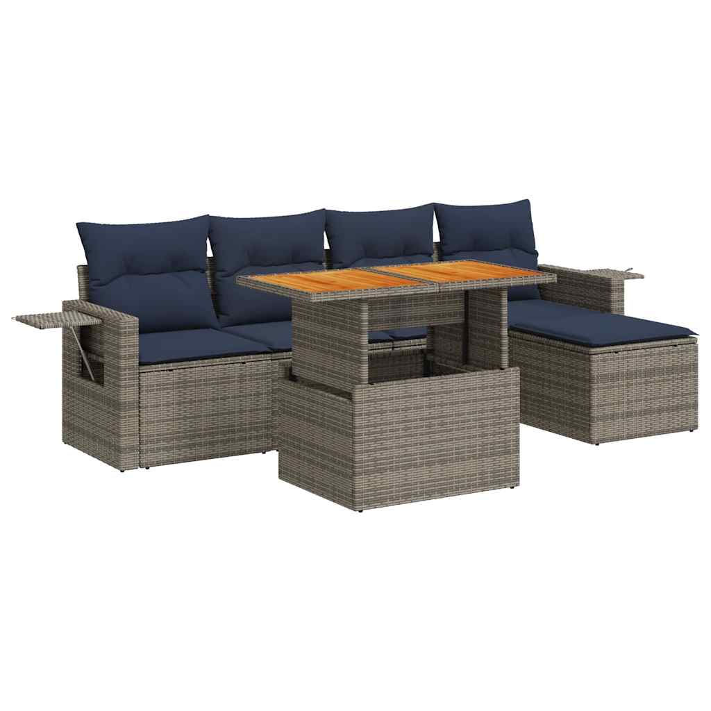 Set Divano da Giardino 6 pz con Cuscini Nero in Polyrattan - immagine 2