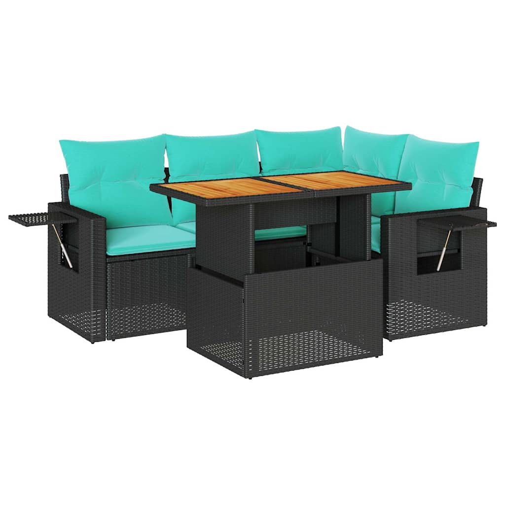 Set Divani da Giardino 5 pz con Cuscini in Polyrattan Nero - immagine 2