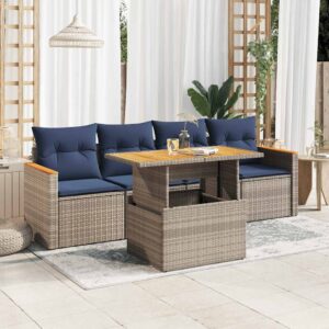 Set Divano da Giardino 5 pz con Cuscini Grigio in Polyrattan