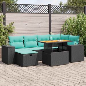 Set Divani da Giardino 7pz con Cuscini Grigio Polyrattan Acacia