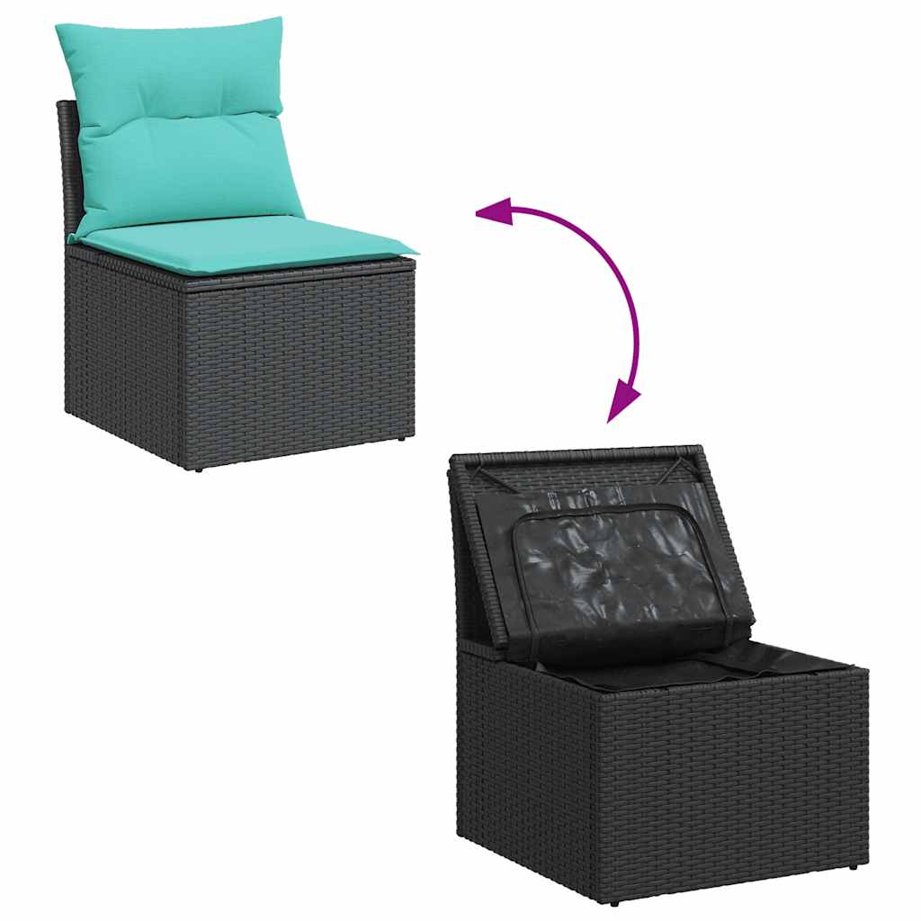 Set Divano da Giardino 6 pz con Cuscini Nero Polyrattan Acacia - immagine 6