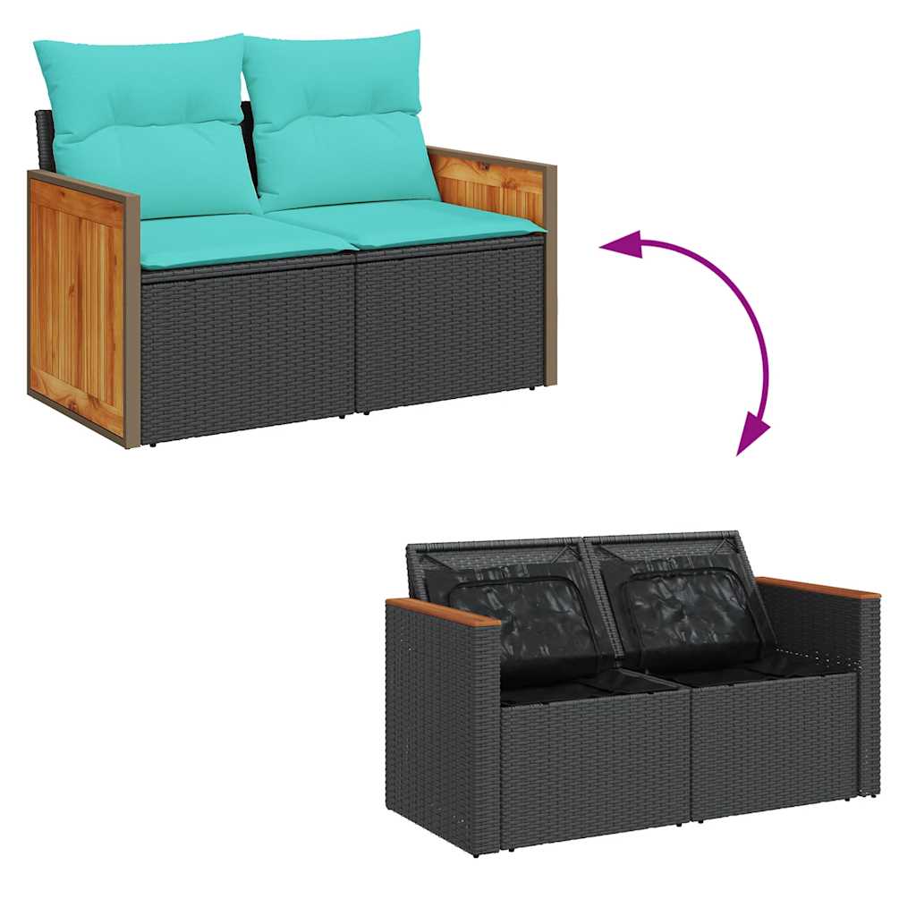 Set Divano da Giardino 6 pz con Cuscini Nero Polyrattan Acacia - immagine 7