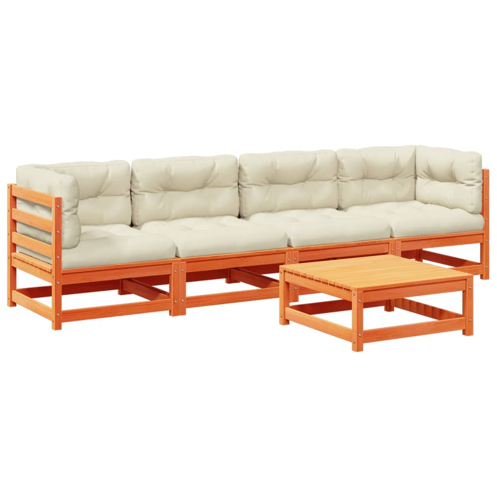 Set Divani Giardino 5pz con Cuscini Marrone Cera Massello Pino - immagine 2