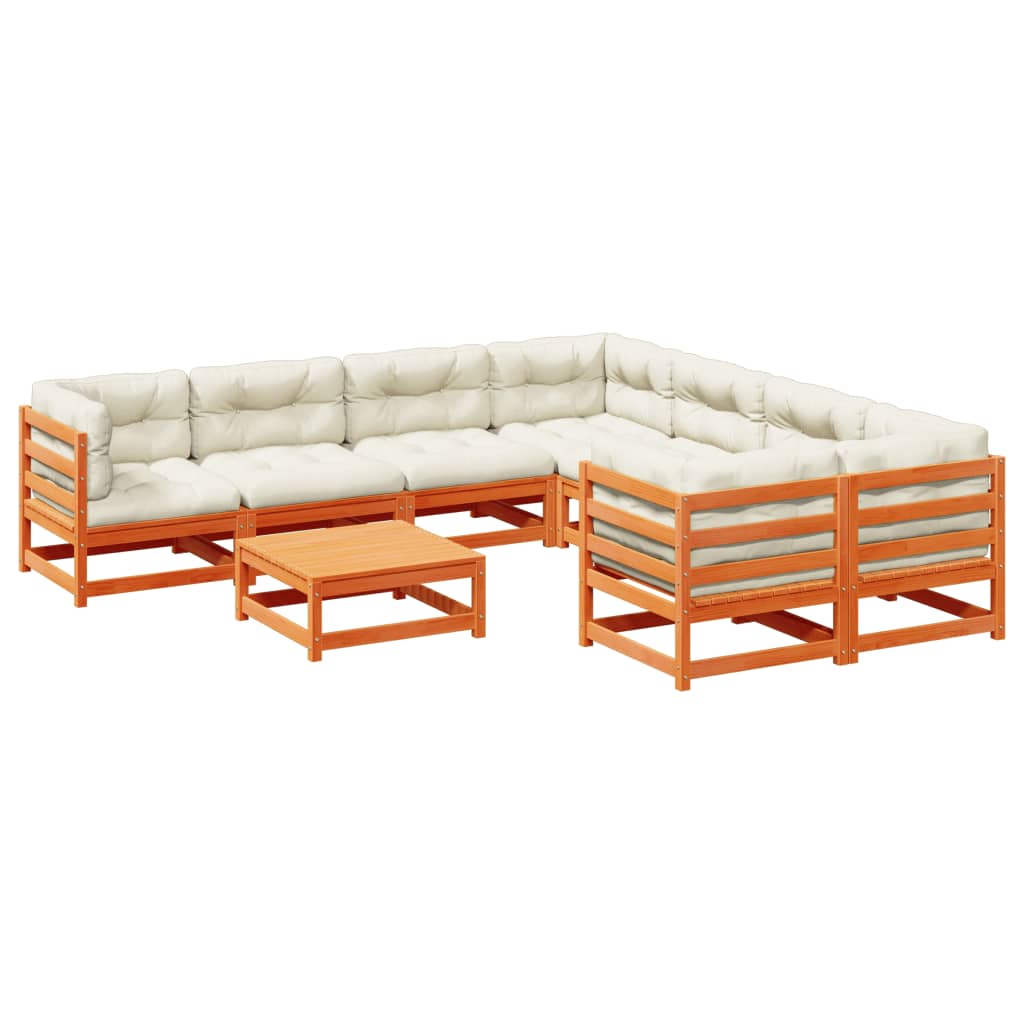 Set Divani Giardino 9 pz con Cuscini Marrone Cera Massello Pino - immagine 2