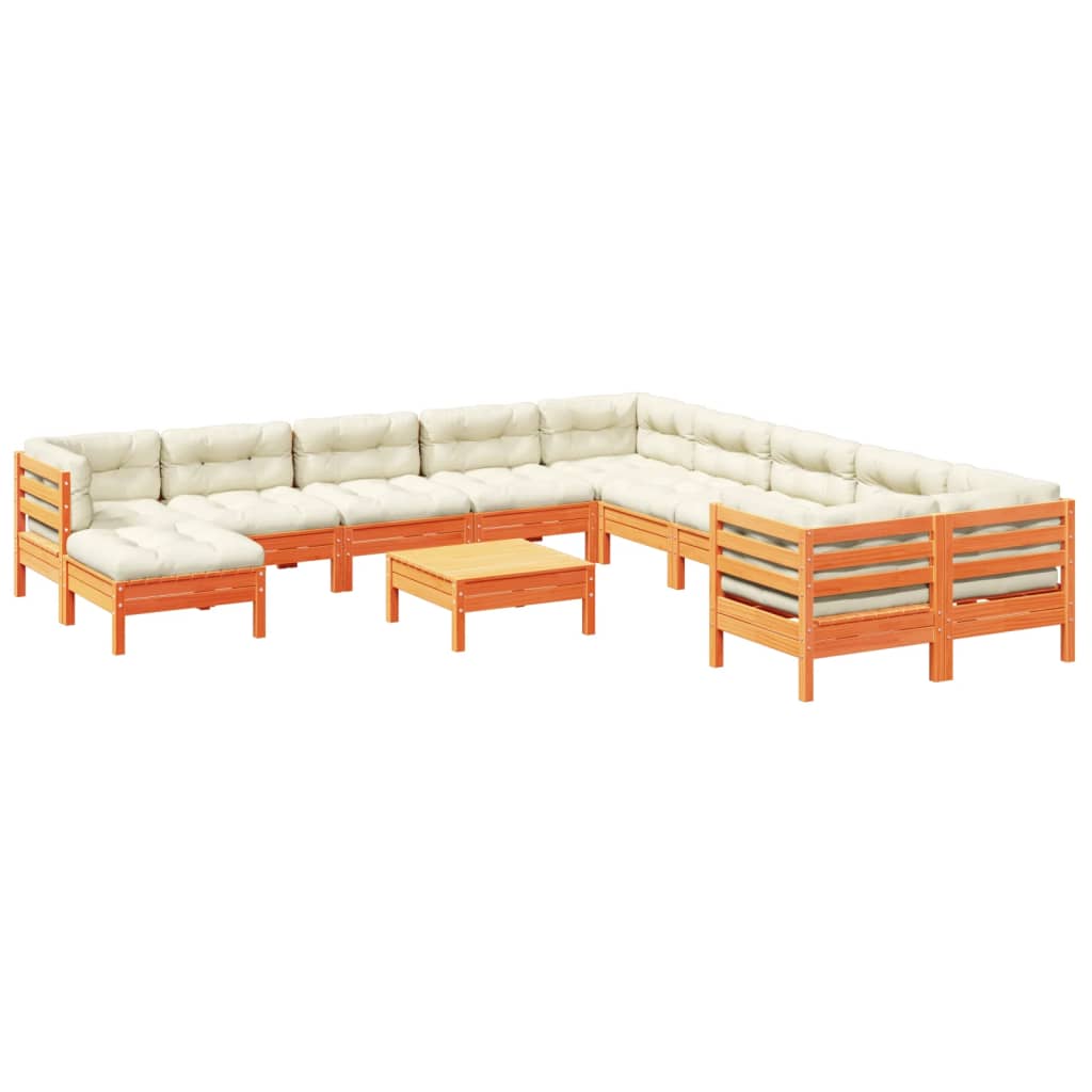 Set Divani Giardino 12pz con Cuscini Marrone Cera Massello Pino - immagine 2