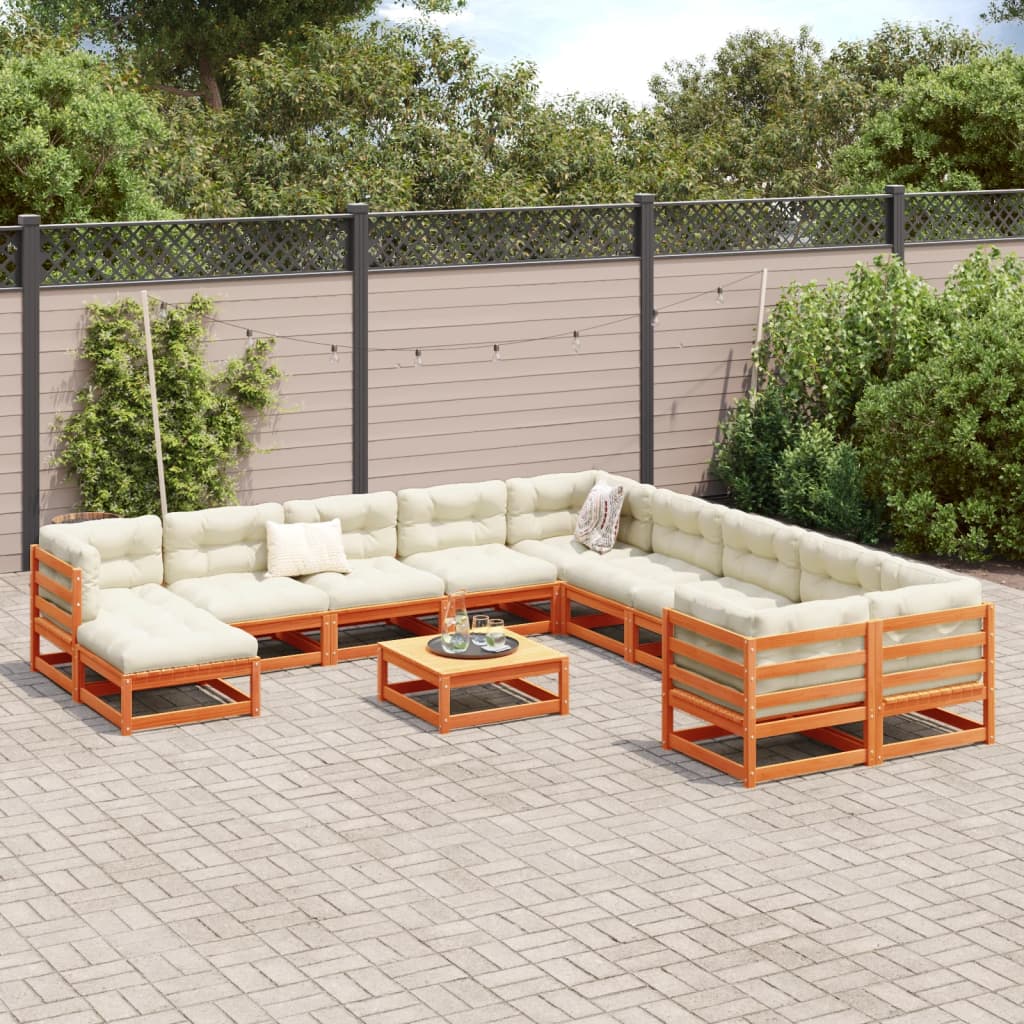 Set Divani Giardino 12pz con Cuscini Marrone Cera Massello Pino - immagine 3