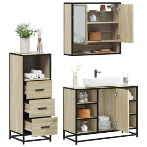 Set Mobili da Bagno 3 pz Rovere Sonoma in Legno Multistrato
