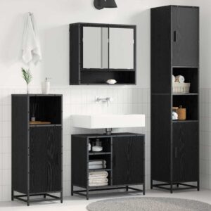 Set di mobili per il bagno 3 pcs Rovere Nero Legno multistrato