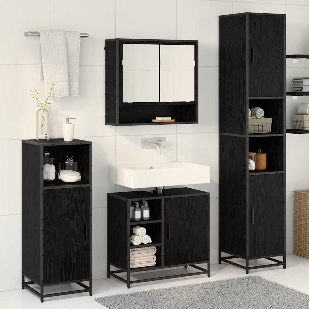 Set di mobili per il bagno 3 pcs Rovere Nero Legno multistrato - immagine 4