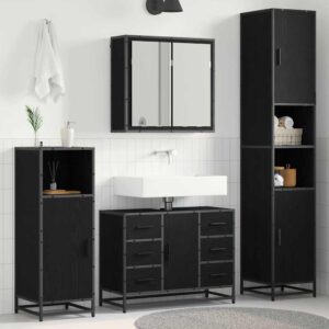 Set di mobili per il bagno 4 pcs Rovere Nero Legno multistrato