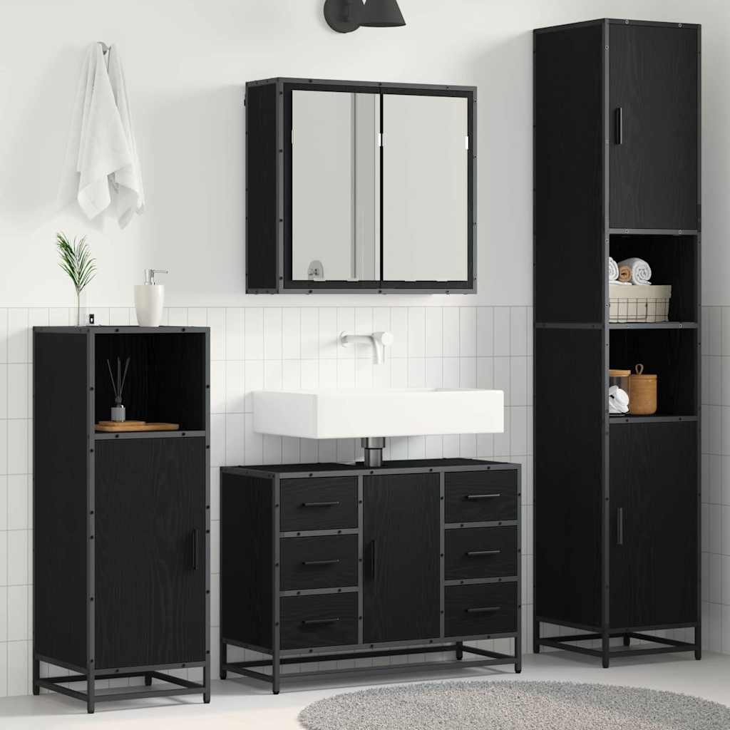 Set di mobili per il bagno 4 pcs Rovere Nero Legno multistrato