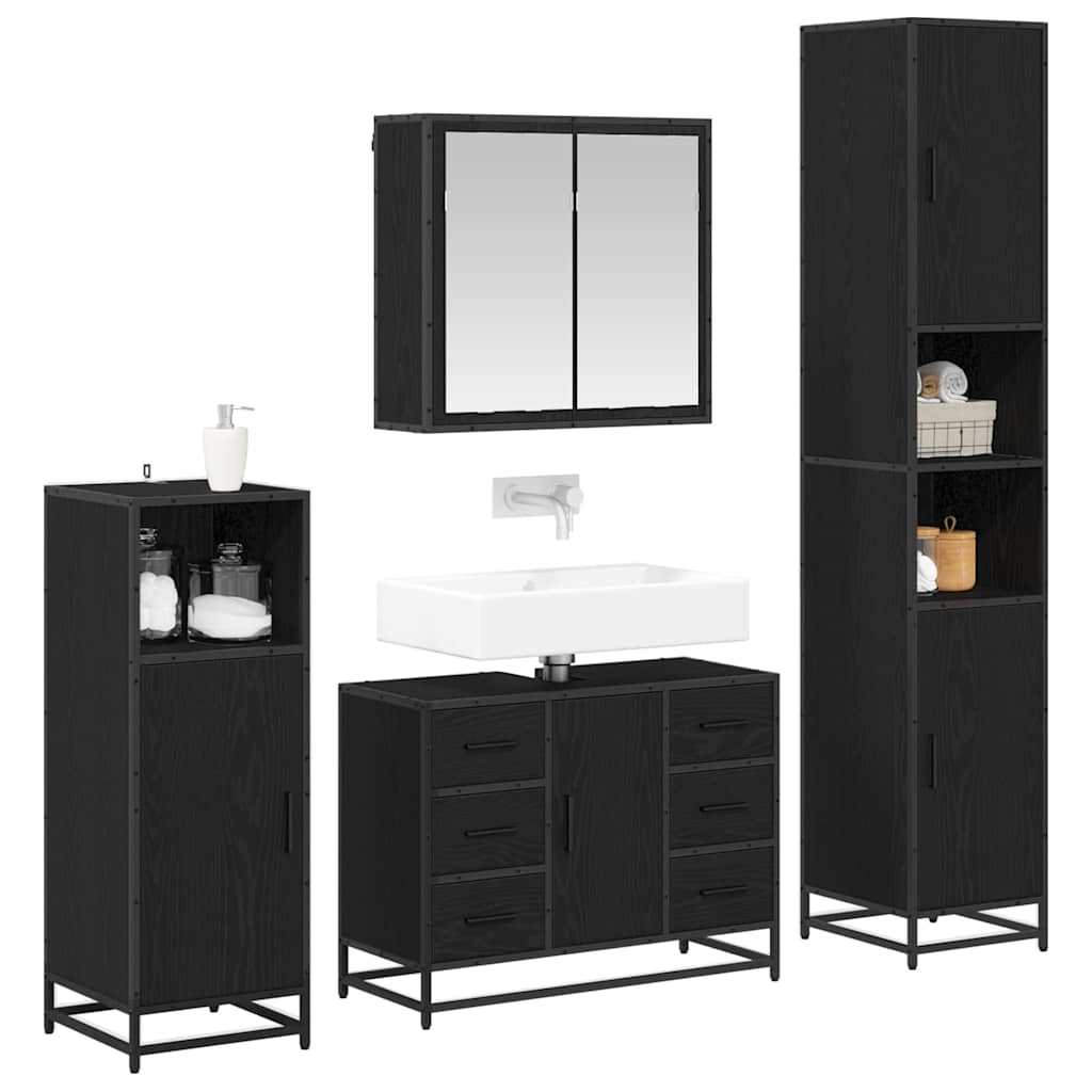 Set di mobili per il bagno 4 pcs Rovere Nero Legno multistrato - immagine 3