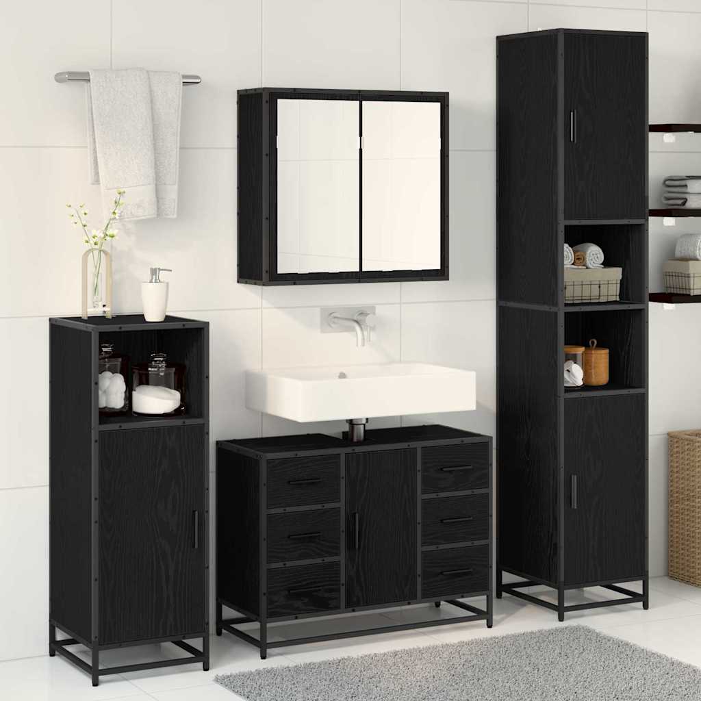 Set di mobili per il bagno 4 pcs Rovere Nero Legno multistrato - immagine 4