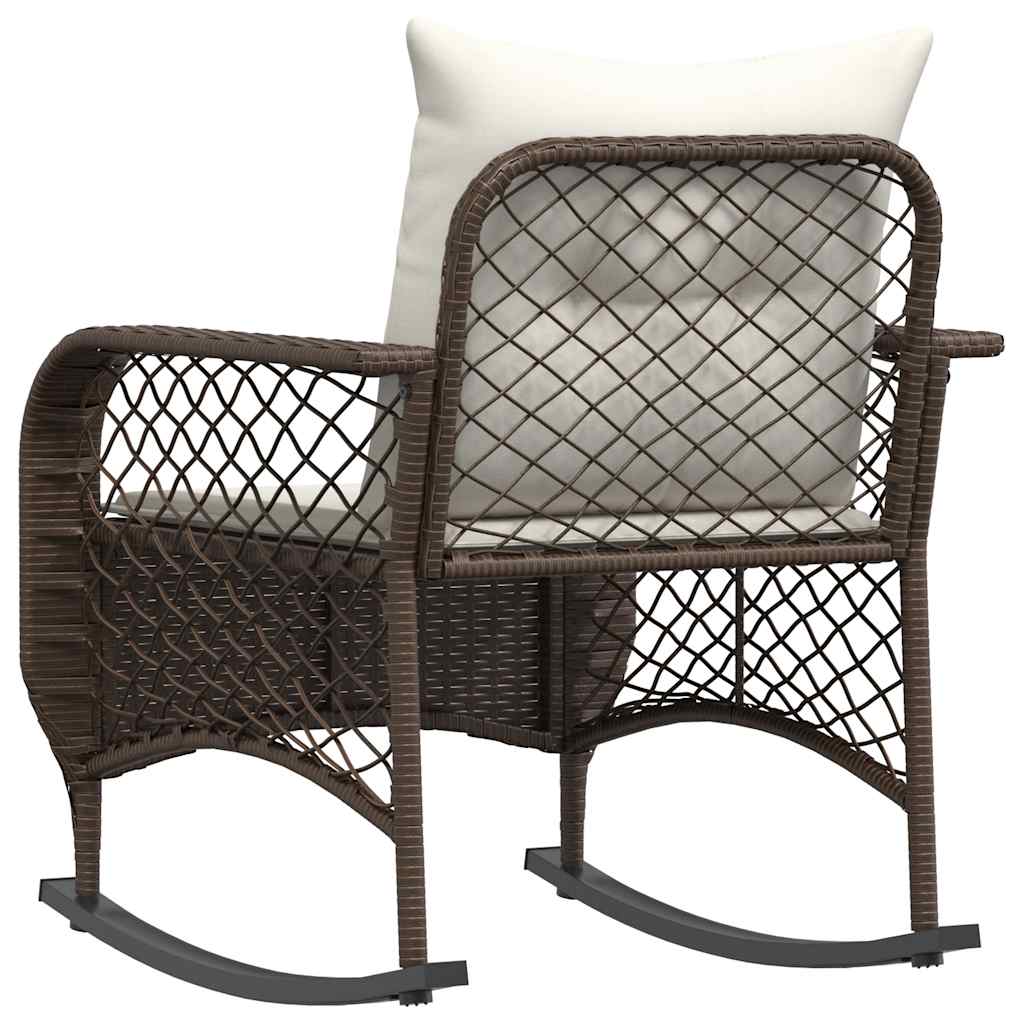 Sedia a Dondolo da Giardino con Cuscini in Polyrattan Marrone - immagine 5