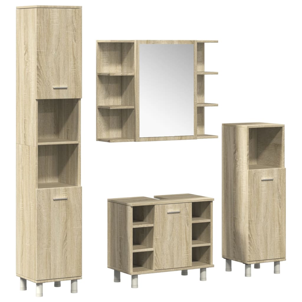 Set Mobili da Bagno 4 pz Rovere Sonoma in Legno Multistrato - immagine 2