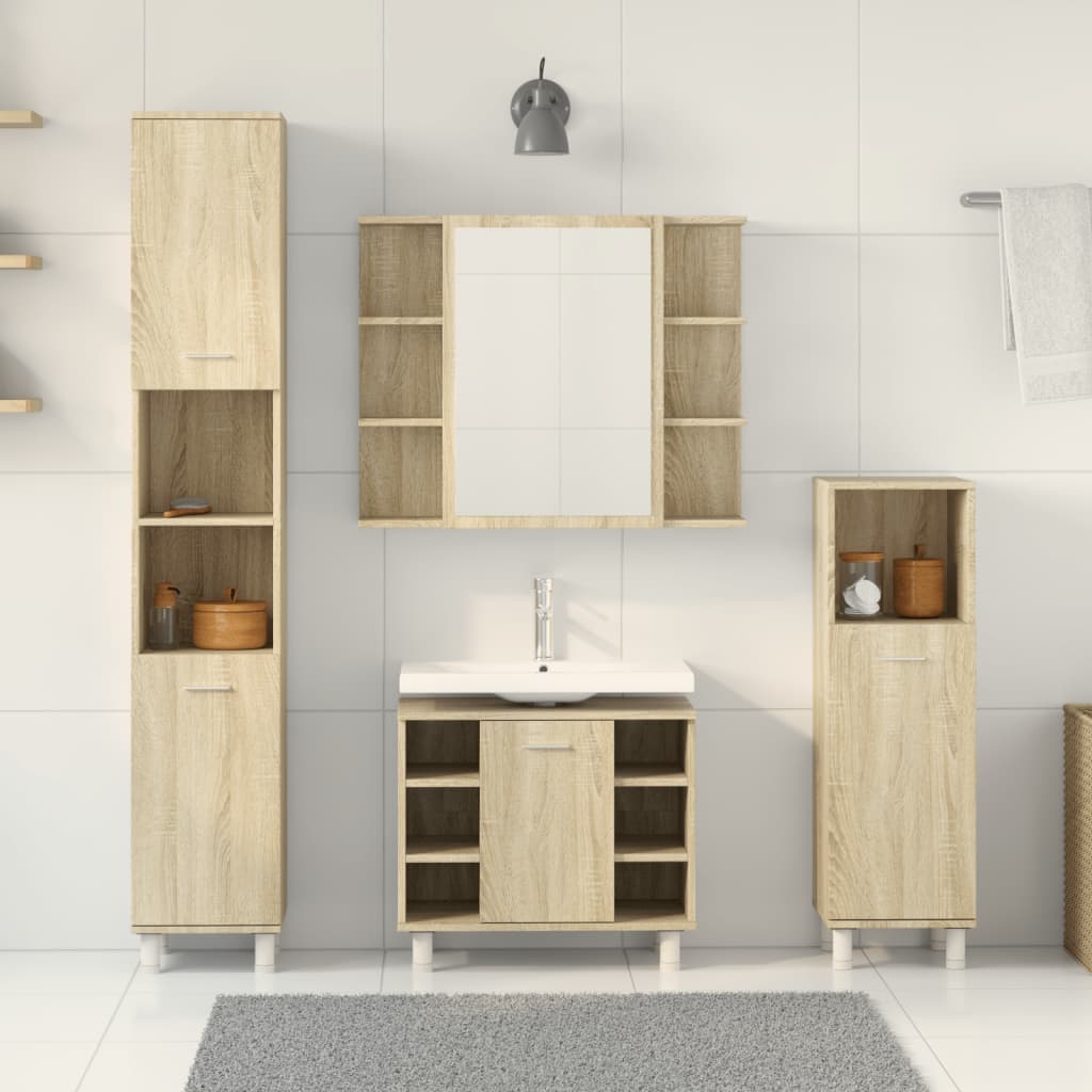 Set Mobili da Bagno 4 pz Rovere Sonoma in Legno Multistrato - immagine 3