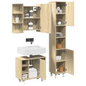 Set Mobili da Bagno 3 pz Rovere Sonoma in Legno Multistrato