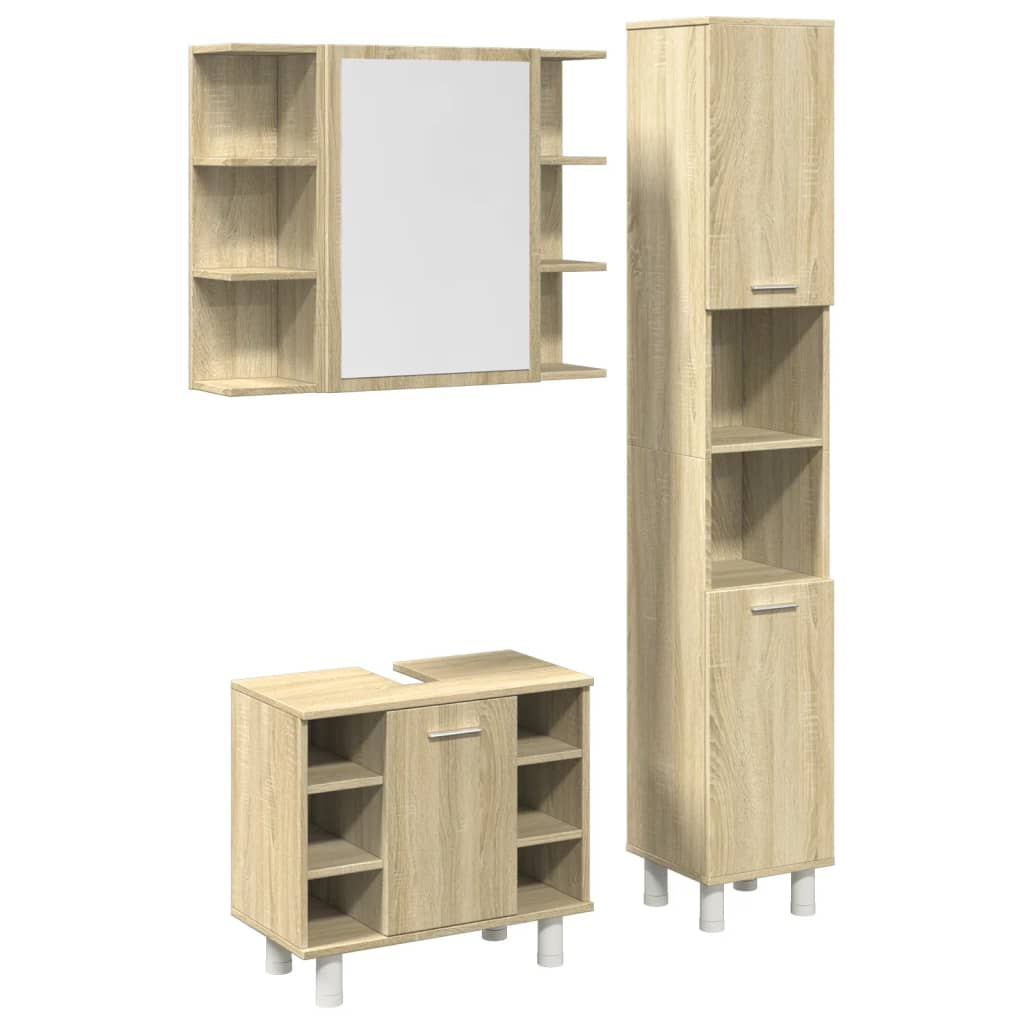 Set Mobili da Bagno 3 pz Rovere Sonoma in Legno Multistrato - immagine 2