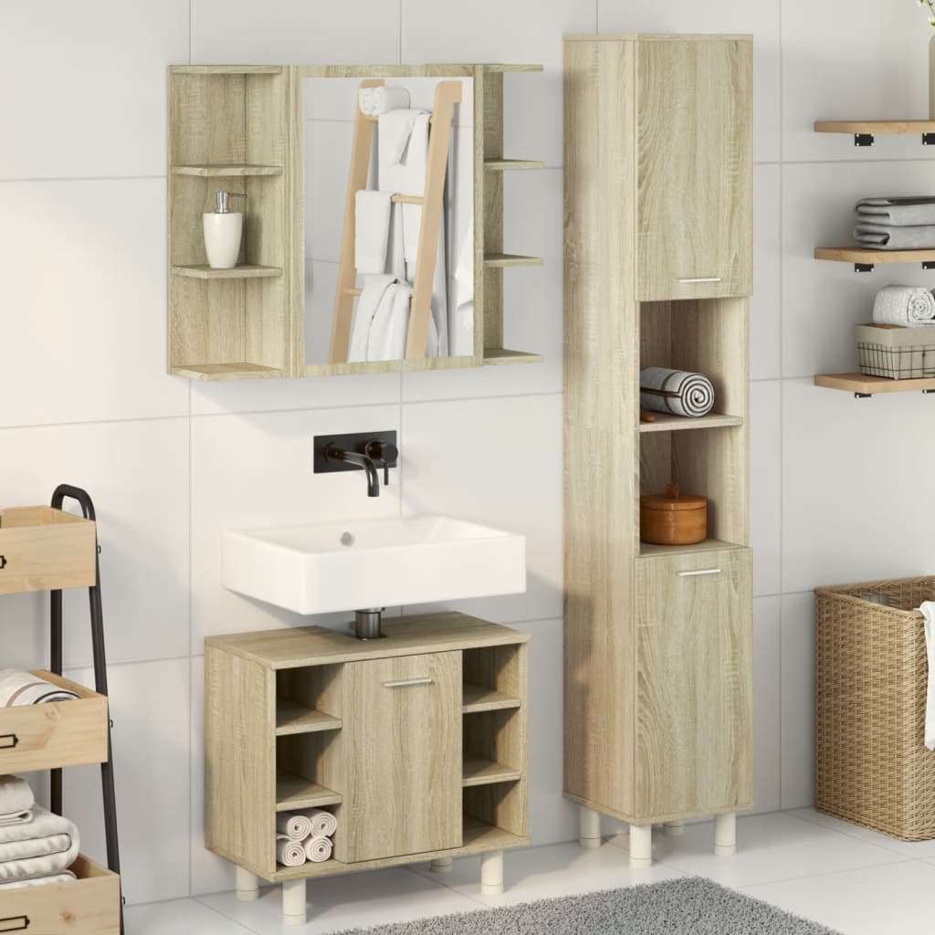 Set Mobili da Bagno 3 pz Rovere Sonoma in Legno Multistrato - immagine 3