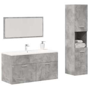 Set Mobili da Bagno 3 pz Grigio Cemento in Legno Multistrato