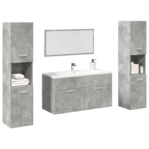 Set Mobili da Bagno 4 pz Grigio Cemento in Legno Multistrato