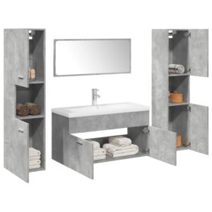 Set Mobili da Bagno 5 pz Grigio Cemento in Legno Multistrato