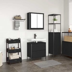 Set Mobili da Bagno 2 pz Rovere Nero in Legno Multistrato
