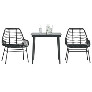 Set Mobili da Pranzo per Giardino 3 pz Nero Polyrattan Vetro