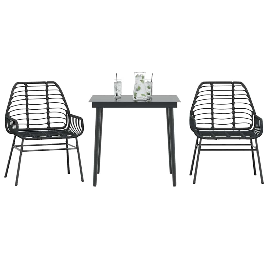 Set Mobili da Pranzo per Giardino 3 pz Nero Polyrattan Vetro
