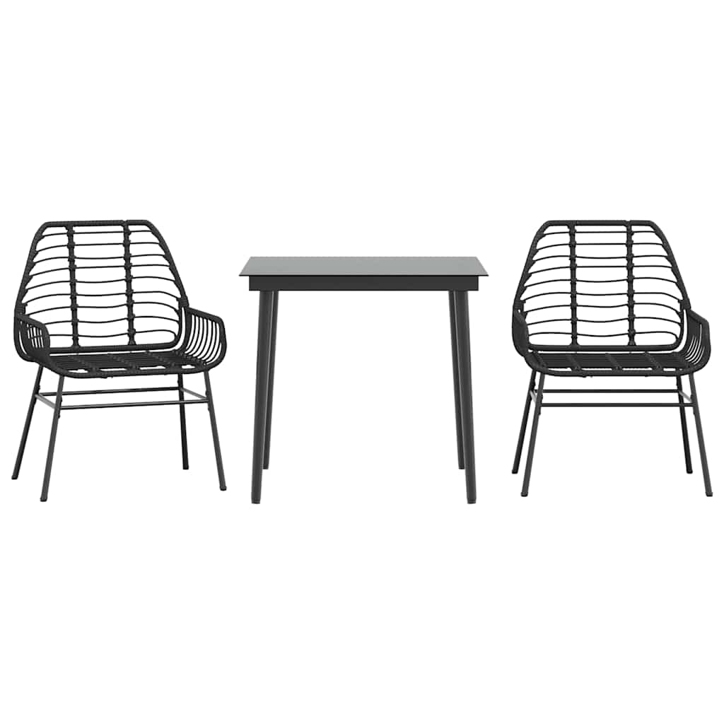 Set Mobili da Pranzo per Giardino 3 pz Nero Polyrattan Vetro - immagine 2