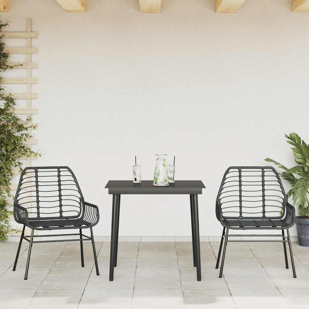 Set Mobili da Pranzo per Giardino 3 pz Nero Polyrattan Vetro - immagine 3
