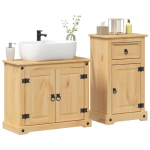 Set Mobili da Bagno 2 pz Corona in Legno Massello di Pino