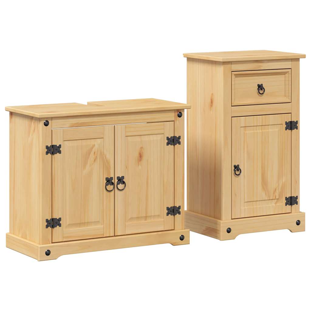 Set Mobili da Bagno 2 pz Corona in Legno Massello di Pino - immagine 2