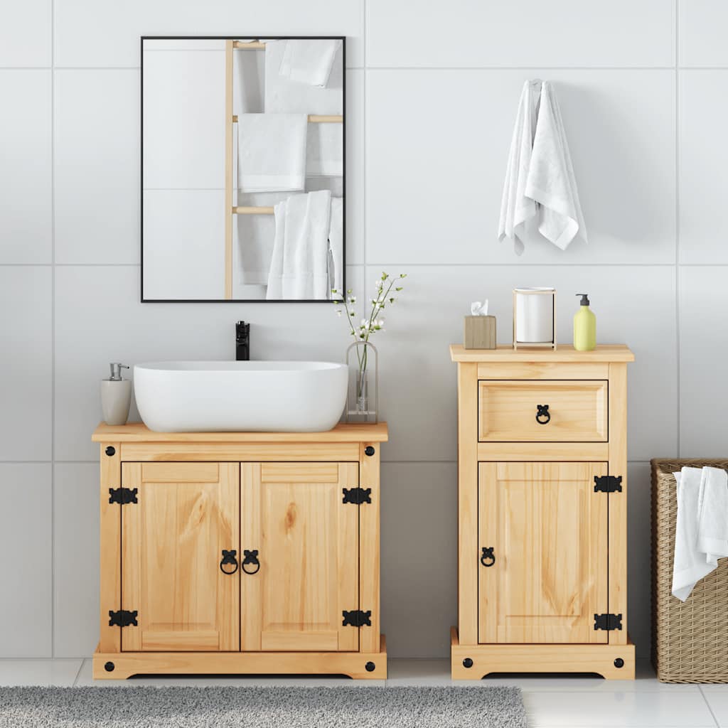 Set Mobili da Bagno 2 pz Corona in Legno Massello di Pino - immagine 3