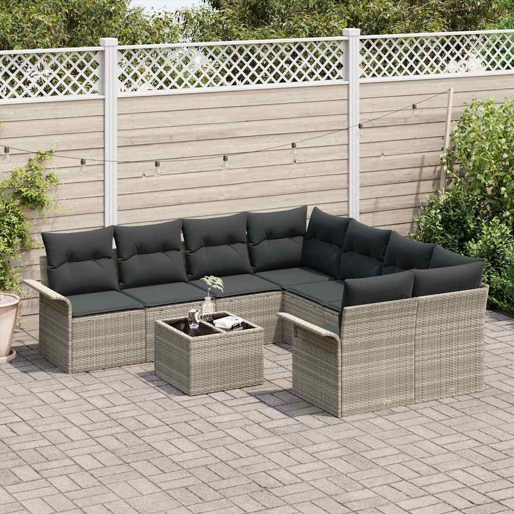 Set Divano da Giardino 9 pcs Grigio chiaro Poly Rattan - immagine 3
