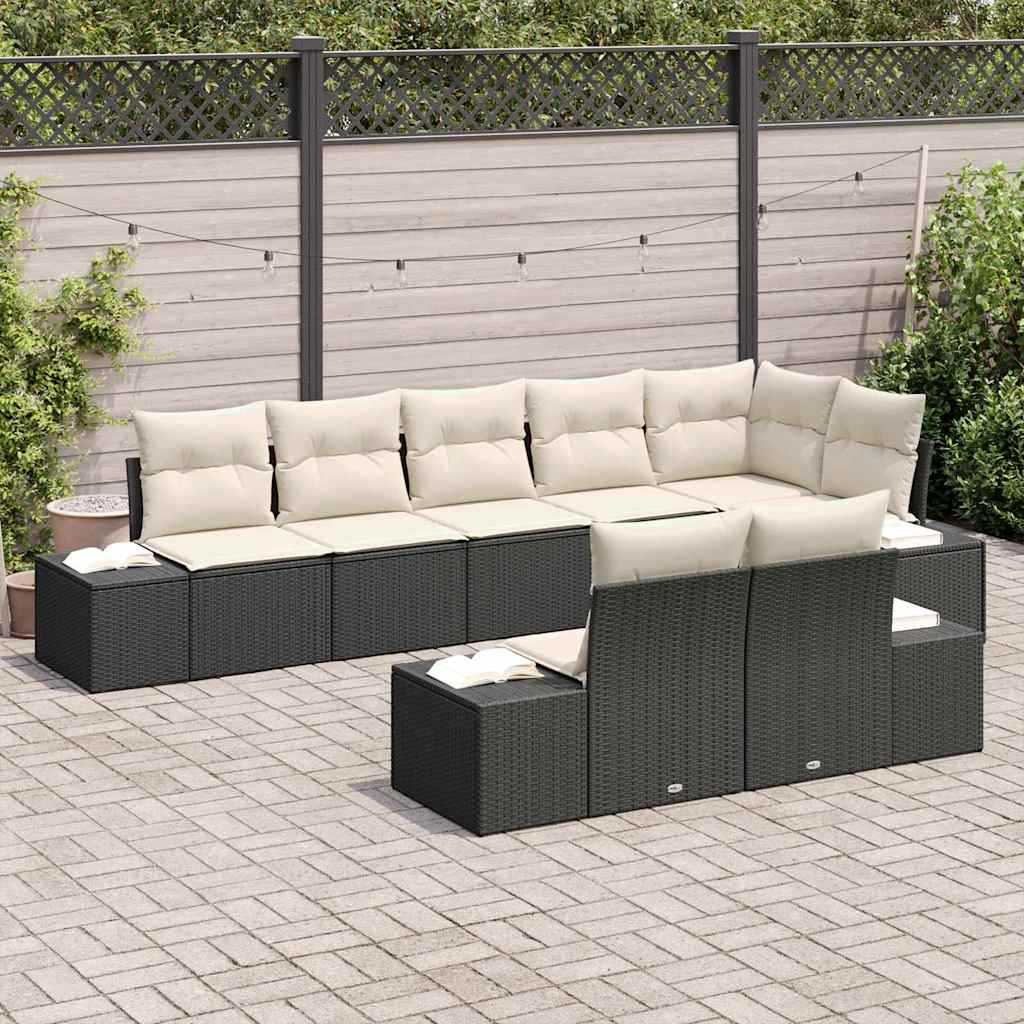 Set Divano da Giardino con cuscino 8 pcs Nero Poly Rattan - immagine 3