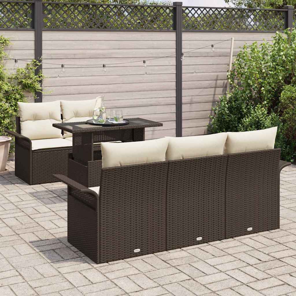 Set Divano da Giardino con cuscino 6 pcs Marrone polyrattan - immagine 3