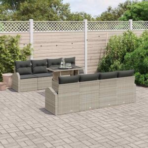 Set Divano da Giardino 9 pcs Grigio chiaro polyrattan