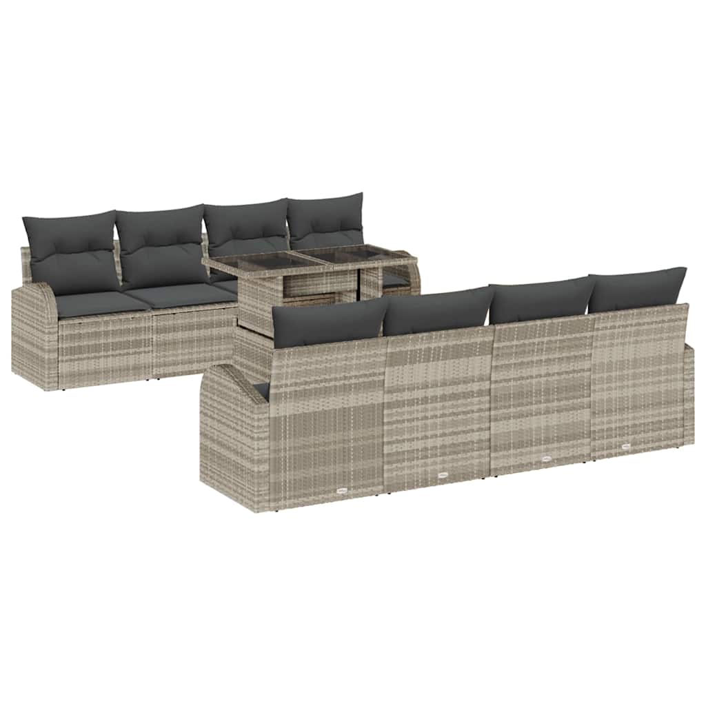 Set Divano da Giardino 9 pcs Grigio chiaro polyrattan - immagine 2