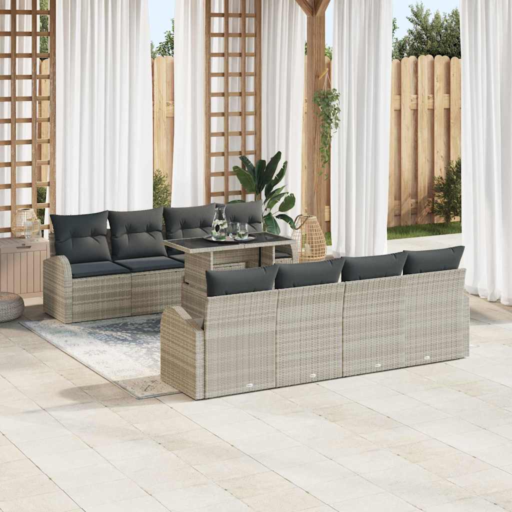 Set Divano da Giardino 9 pcs Grigio chiaro polyrattan - immagine 3