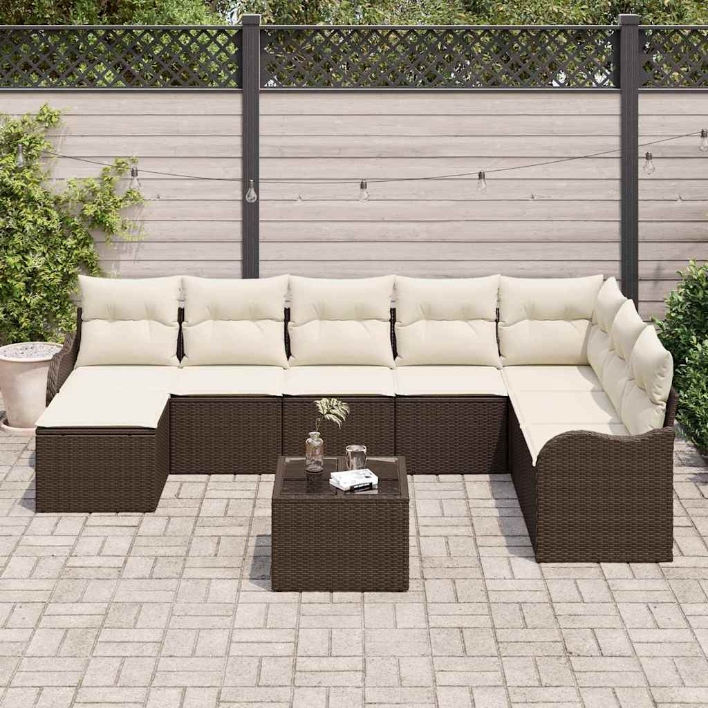 Set Divano da Giardino 9 pcs Marrone e bianco Poly Rattan - immagine 3