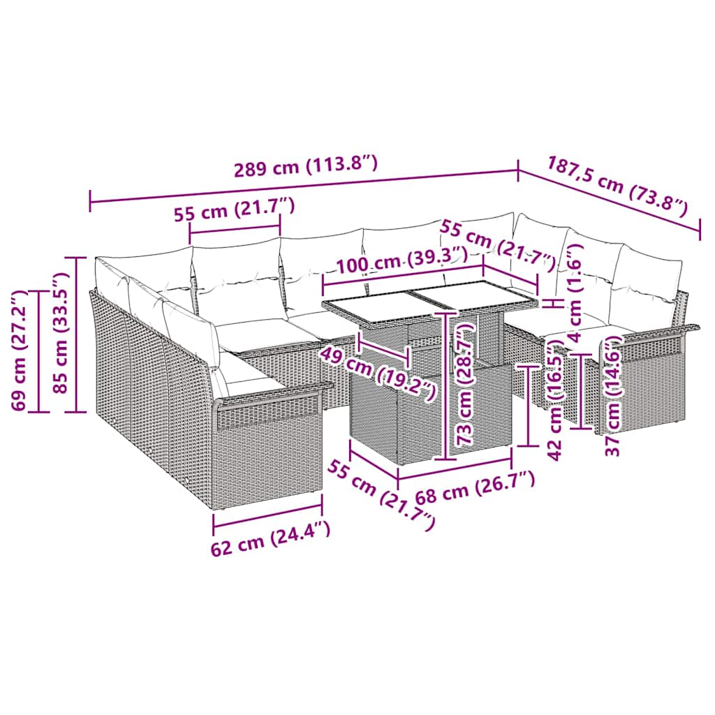Set Divano da Giardino 10 pcs Grigio Rattan in Polipropilene - immagine 7
