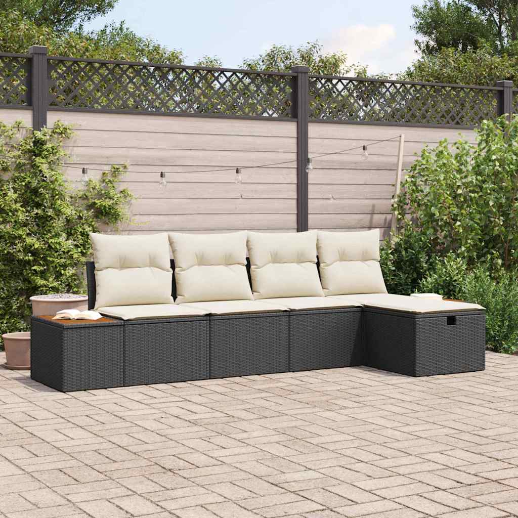 Set Divano da Giardino con cuscino 5 pcs Nero Poly Rattan