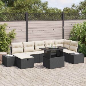 Set Divano da Giardino con cuscino 8 pcs Nero Poly Rattan