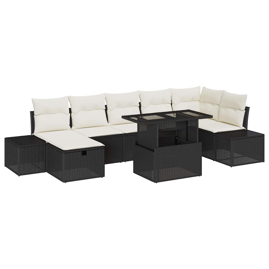 Set Divano da Giardino con cuscino 8 pcs Nero Poly Rattan - immagine 2