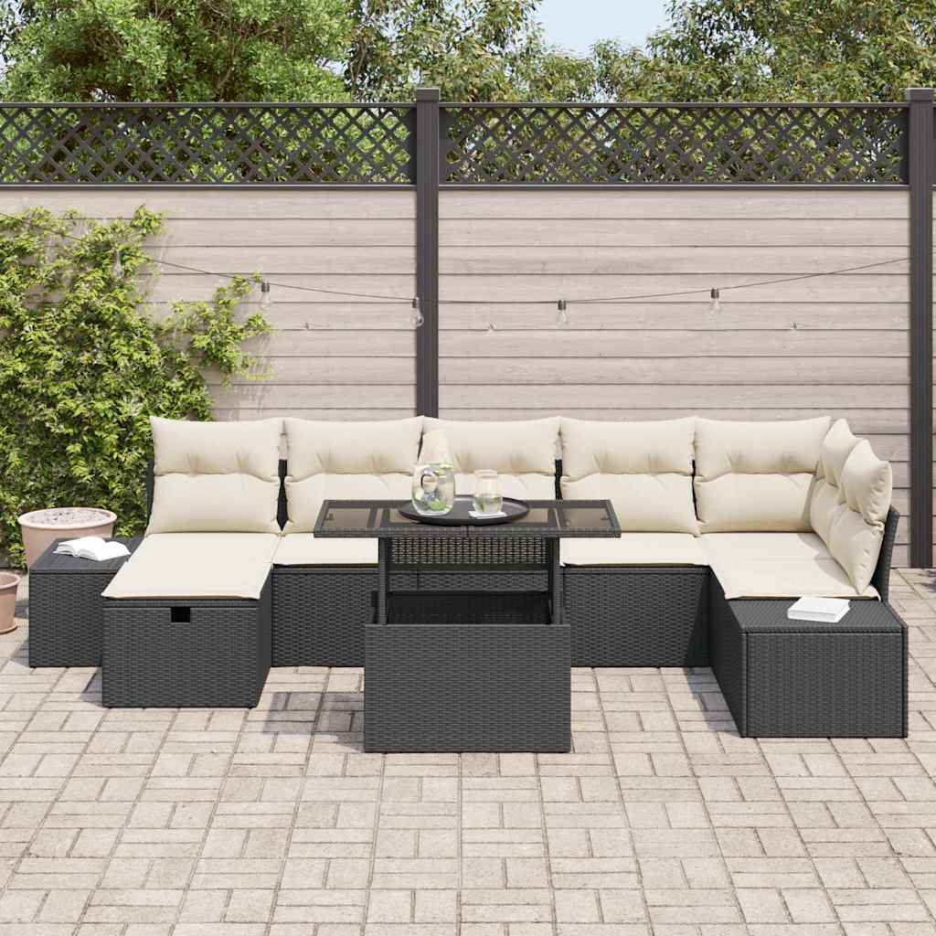 Set Divano da Giardino con cuscino 8 pcs Nero Poly Rattan - immagine 3