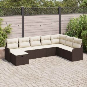 Set Divano da Giardino con cuscino 8 pcs Marrone Poly Rattan