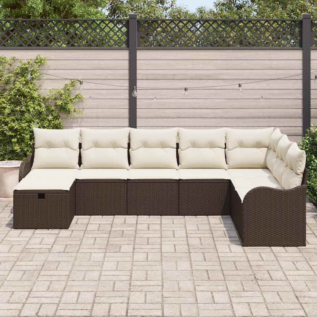 Set Divano da Giardino con cuscino 8 pcs Marrone Poly Rattan - immagine 3