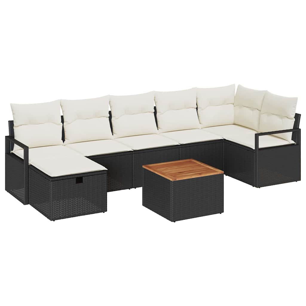 Set Divano da Giardino con cuscino 8 pcs Nero Poly Rattan - immagine 2