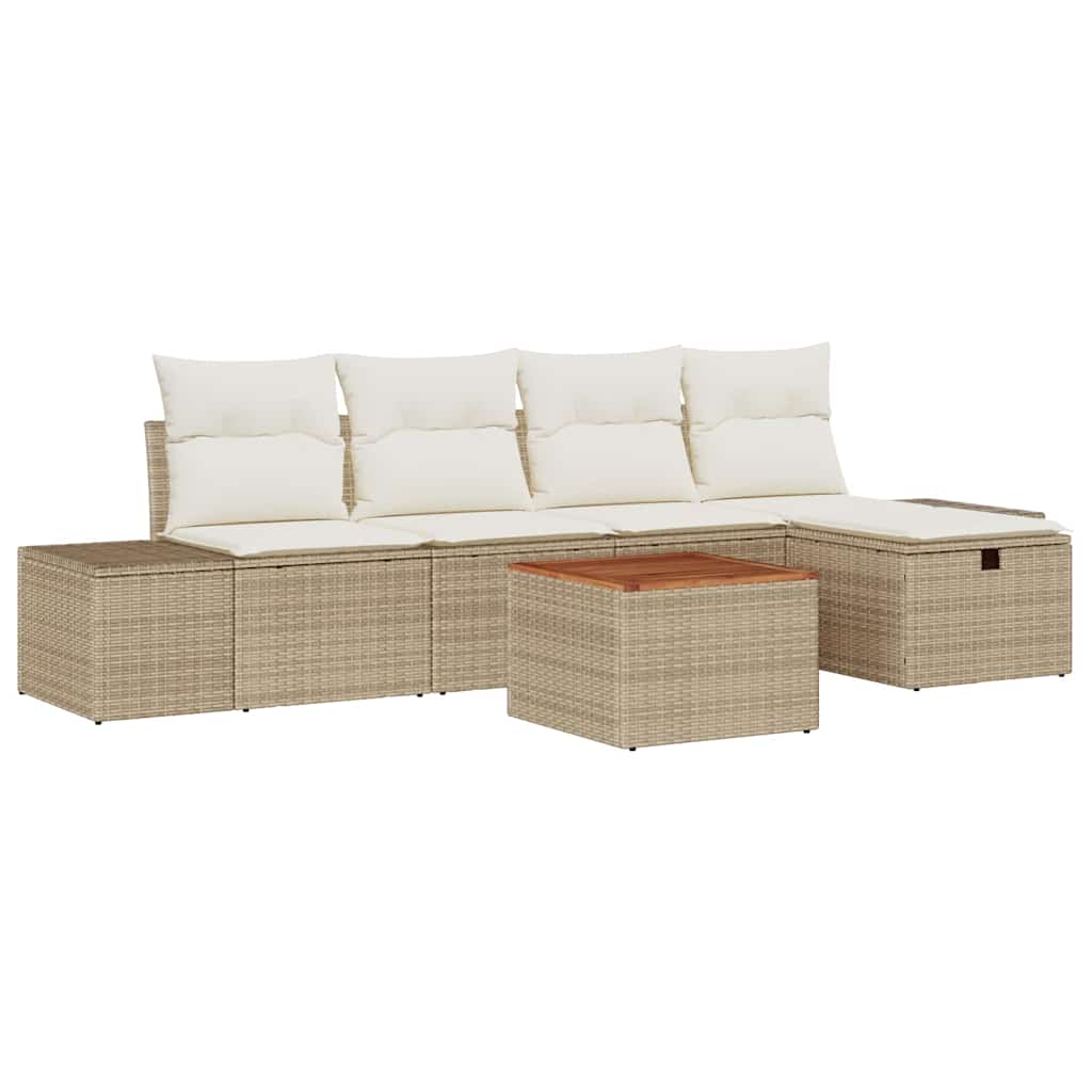 Set Divano da Giardino con cuscino 6 pcs Beige Poly Rattan - immagine 2